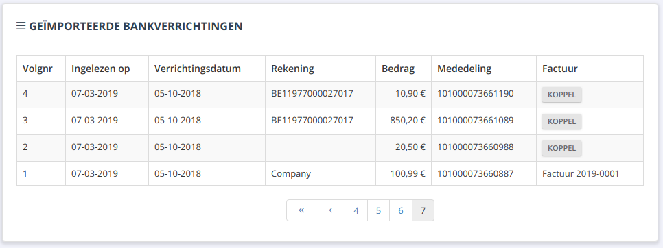 Geïmporteerde bankverrichtingen