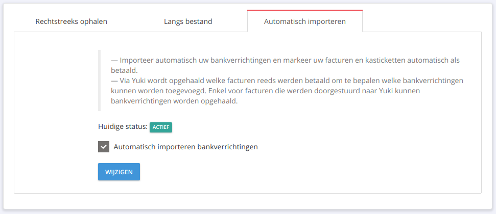 Automatisch importeren bankverrichtingen Yuki