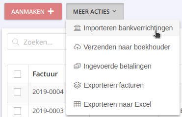 Meer acties factuuroverzicht